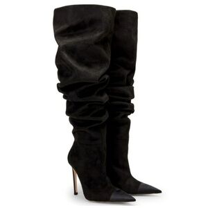 Good American | Slouchy Over-The-Knee Black Suede Stiletto Boots Size 6